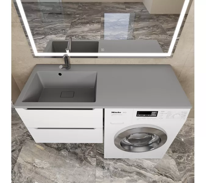 Раковина над стиральной машиной Uperwood Cosmos Quartz 120 см, левая/правая серый шелк, Выбрать цвет: Серый шелк, Внешний вид: Крыло справа, изображение 2