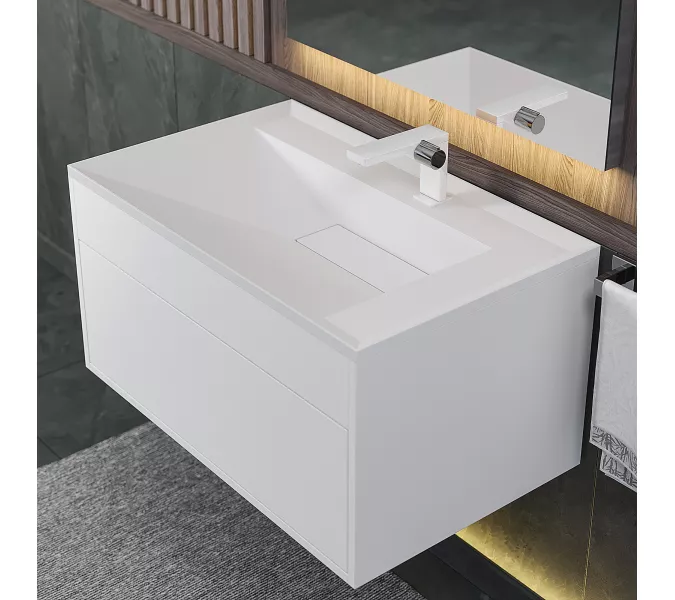 Раковина для ванной кварцевая Uperwood Lotus Quartz, белая матовая (жасмин), Выбрать цвет: Жасмин, Выбрать размер: 80, изображение 4