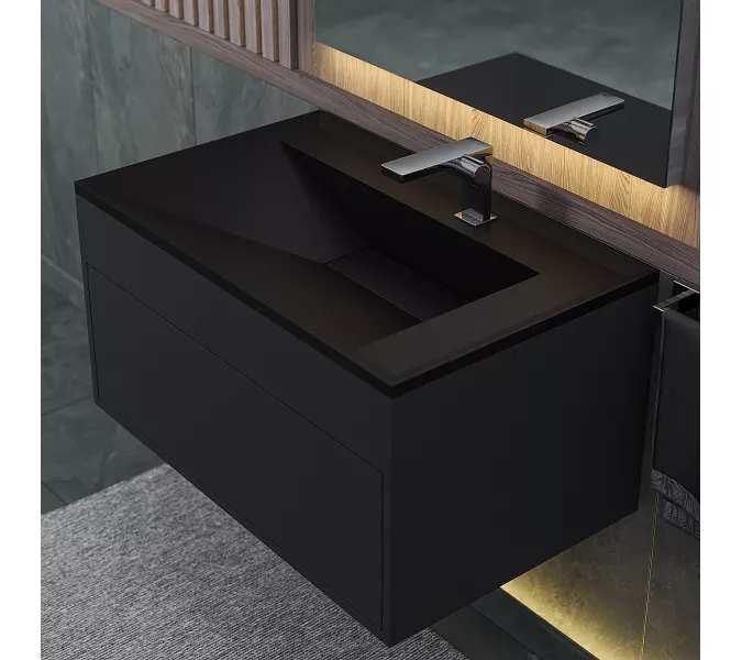 Раковина для ванной кварцевая Uperwood Lotus Quartz черная матовая (космос), Выбрать цвет: Космос, Выбрать размер: 80, изображение 2