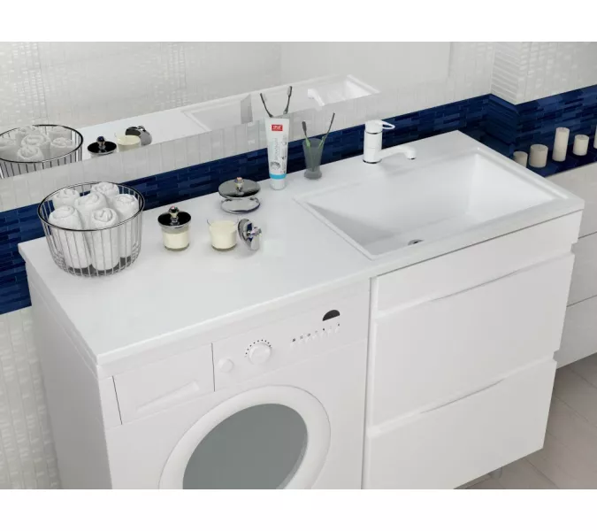 Раковина над стиральной машиной Uperwood Марсал 120х48,6х15 см, белая, правая, крыло слева, Выбрать цвет: Белый, Внешний вид: Крыло слева, изображение 2