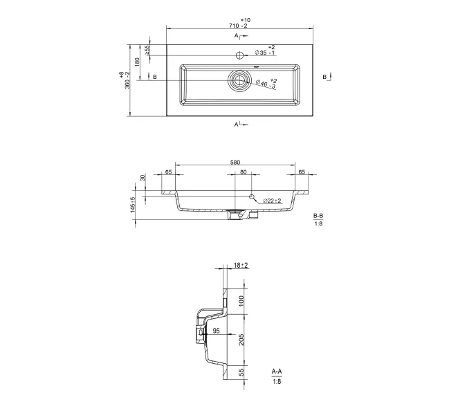 Раковина для ванной  Uperwood Aurora, белая глянцевая, Выбрать размер: 70, изображение 5