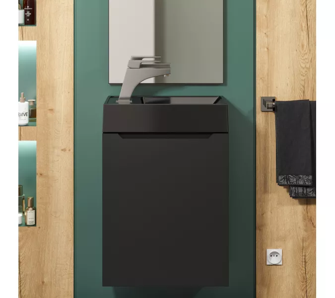 Раковина для ванной  Uperwood Classic New, черная глянцевая, с накладкой для слива, Выбрать цвет: Черный, Выбрать размер: 41, изображение 9