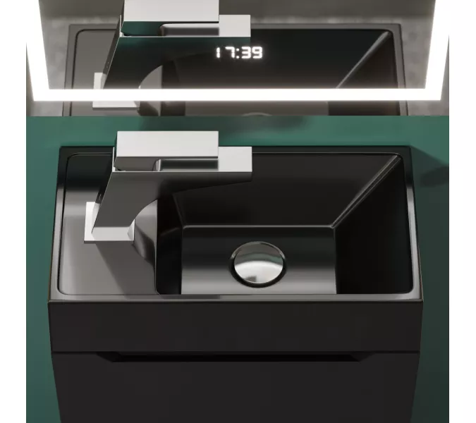 Раковина для ванной  Uperwood Classic New, черная глянцевая, с накладкой для слива, Выбрать цвет: Черный, Выбрать размер: 41, изображение 8