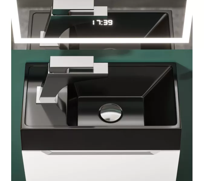 Раковина для ванной  Uperwood Classic New, черная глянцевая, с накладкой для слива, Выбрать цвет: Черный, Выбрать размер: 41, изображение 11