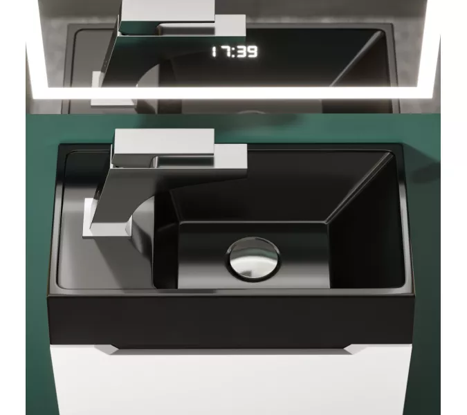 Раковина для ванной  Uperwood Classic New, черная глянцевая, с накладкой для слива, Выбрать цвет: Черный, Выбрать размер: 41, изображение 13