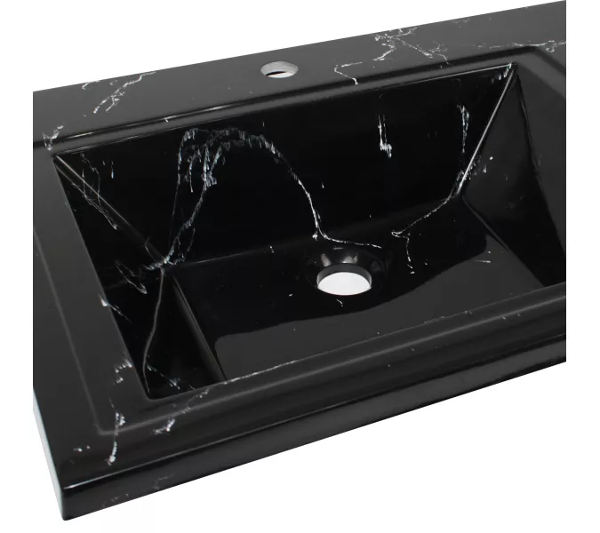 Раковина над стиральной машиной Uperwood Марсал 120х48,6х15 см, черный мрамор, левая, крыло справа, Выбрать цвет: черный мрамор, Внешний вид: Крыло справа, изображение 2