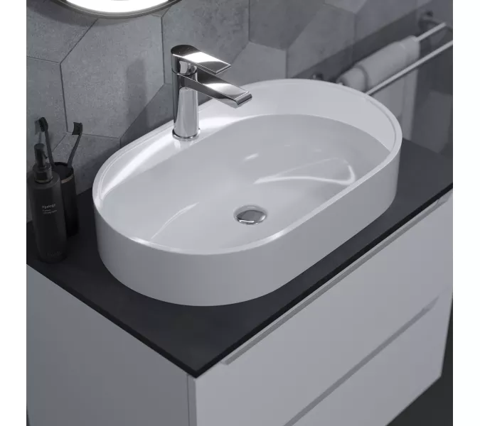 Раковина накладная для ванной Uperwood Luna 60х36х11,5 см, овальная, белая глянцевая