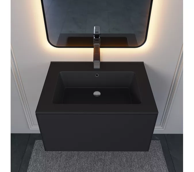 Раковина для ванной Uperwood Parma Quartz, черная матовая, уголь, Выбрать цвет: Уголь, Выбрать размер: 65, изображение 4