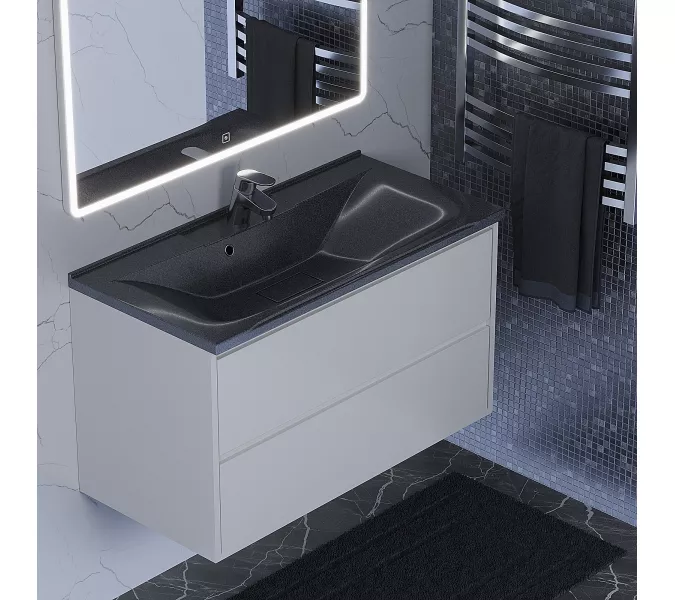 Раковина для ванной Uperwood Elen  черный , с накладкой для слива, Выбрать цвет: Черный, Выбрать размер: 90, изображение 3