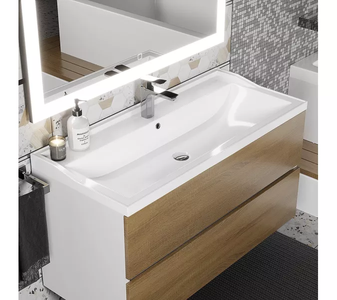 Раковина для ванной Uperwood Family, белая глянцевая, Выбрать цвет: Белый, Выбрать размер: 100, изображение 4