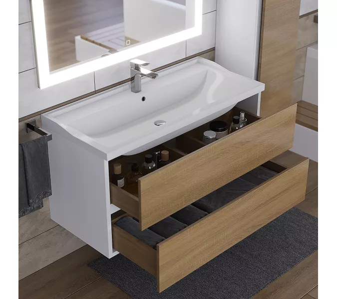 Раковина для ванной Uperwood Family, белая глянцевая, Выбрать цвет: Белый, Выбрать размер: 100, изображение 6