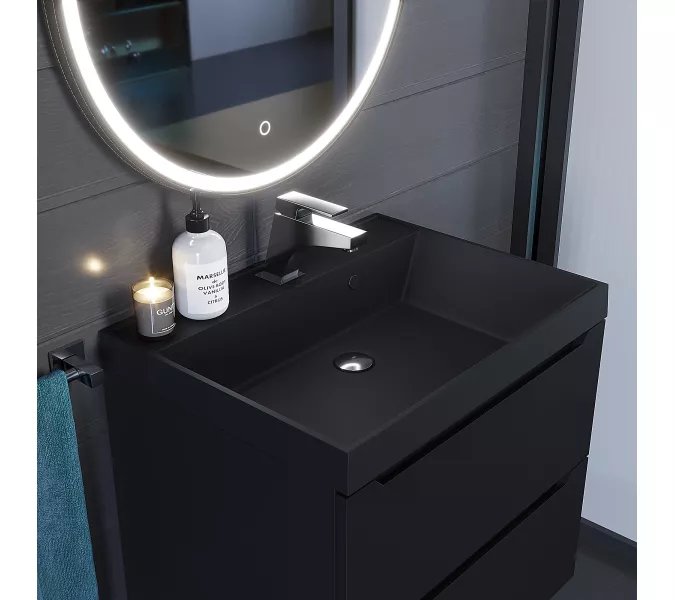 Раковина для ванной  Uperwood Classic Quartz, кварцевая, черная матовая, уголь, Выбрать цвет: Уголь, Выбрать размер: 60, изображение 3