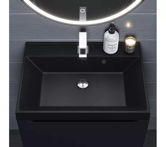 Раковина для ванной  Uperwood Classic Quartz, кварцевая, черная матовая, уголь, Выбрать цвет: Уголь, Выбрать размер: 60, изображение 4
