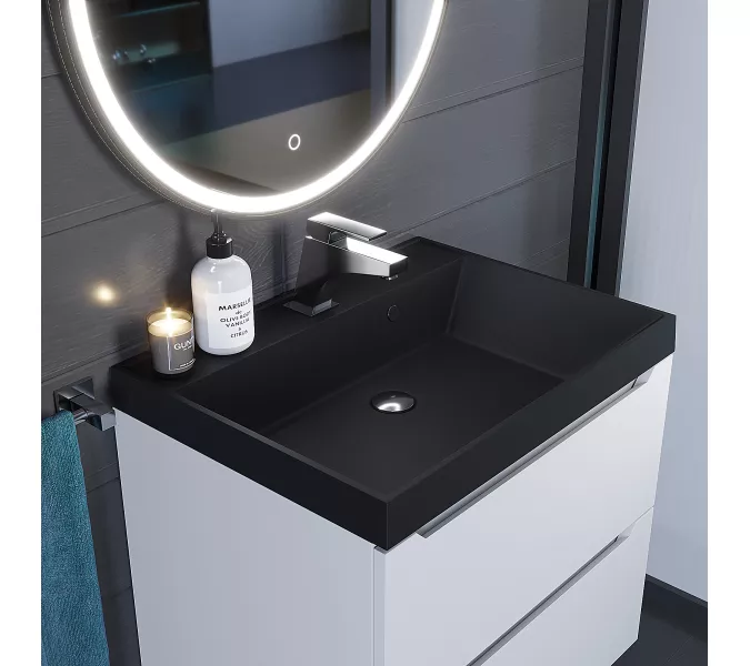 Раковина для ванной  Uperwood Classic Quartz, кварцевая, черная матовая, уголь, Выбрать цвет: Уголь, Выбрать размер: 60, изображение 6