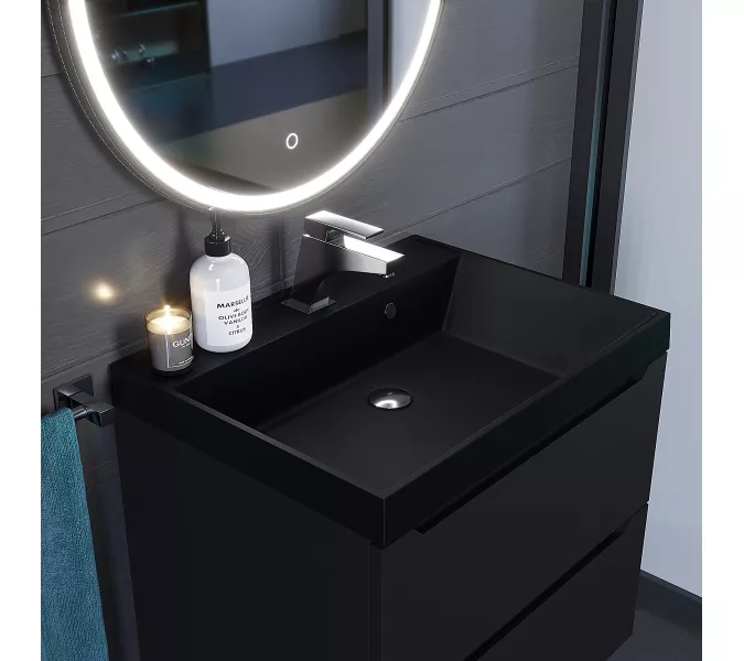 Раковина для ванной Uperwood Classic Quartz, кварцевая, черная матовая, космос, Выбрать цвет: Космос, Выбрать размер: 60, изображение 5