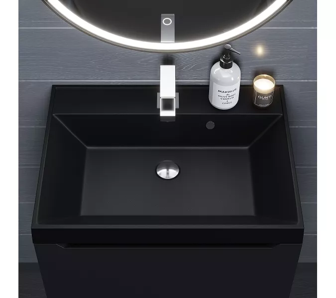 Раковина для ванной Uperwood Classic Quartz, кварцевая, черная матовая, космос, Выбрать цвет: Космос, Выбрать размер: 60, изображение 3