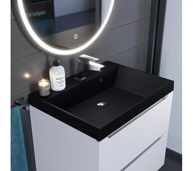 Раковина для ванной Uperwood Classic Quartz, кварцевая, черная матовая, космос, Выбрать цвет: Космос, Выбрать размер: 60, изображение 6