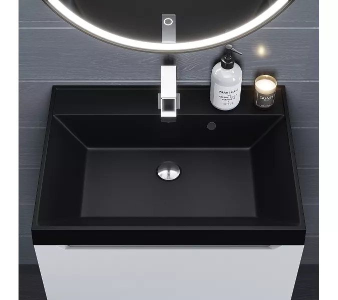 Раковина для ванной Uperwood Classic Quartz, кварцевая, черная матовая, космос, Выбрать цвет: Космос, Выбрать размер: 60, изображение 4