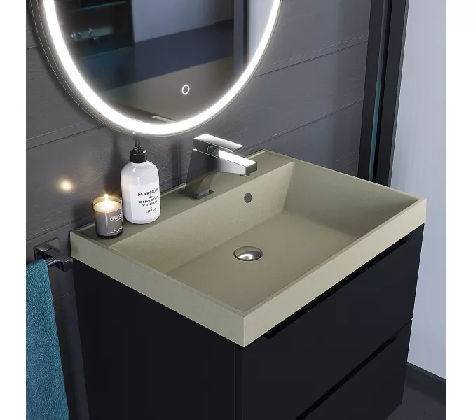 Раковина для ванной  Uperwood Classic Quartz, кварцевая, бежевая матовая, десерт, Выбрать цвет: Десерт, Выбрать размер: 60, изображение 4