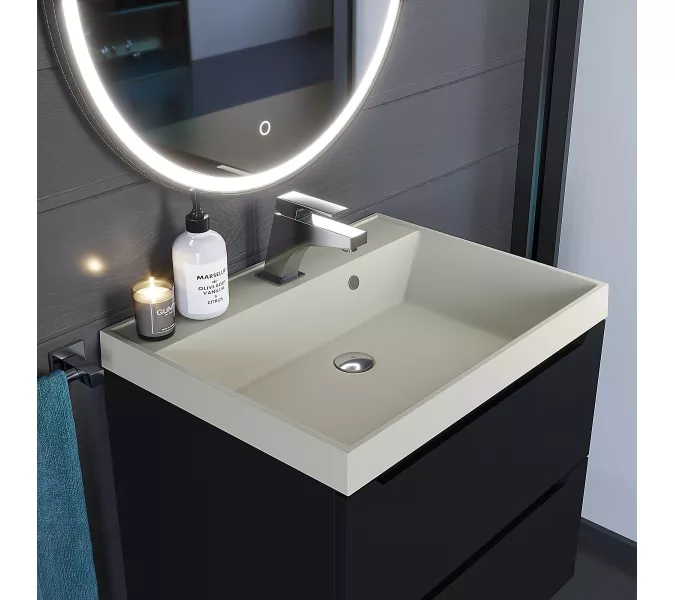 Раковина для ванной  Uperwood Classic Quartz, кварцевая, бежевая матовая, лён, Выбрать цвет: Лён, Выбрать размер: 60, изображение 3