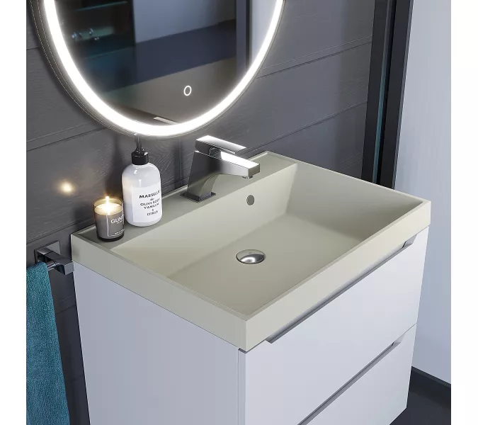 Раковина для ванной  Uperwood Classic Quartz, кварцевая, бежевая матовая, лён, Выбрать цвет: Лён, Выбрать размер: 60, изображение 5