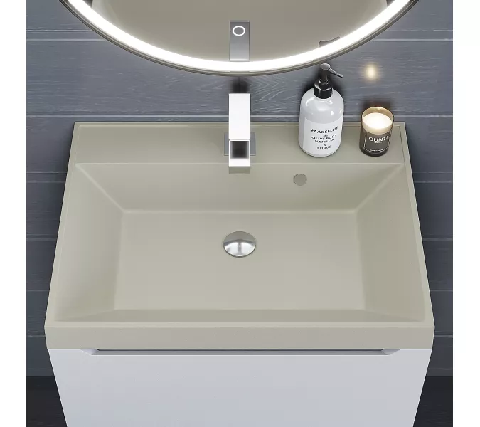 Раковина для ванной  Uperwood Classic Quartz, кварцевая, бежевая матовая, лён, Выбрать цвет: Лён, Выбрать размер: 60, изображение 6