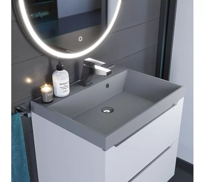 Раковина для ванной  Uperwood Classic Quartz, кварцевая, серая матовая, бетон, Выбрать цвет: Бетон, Выбрать размер: 60, изображение 6