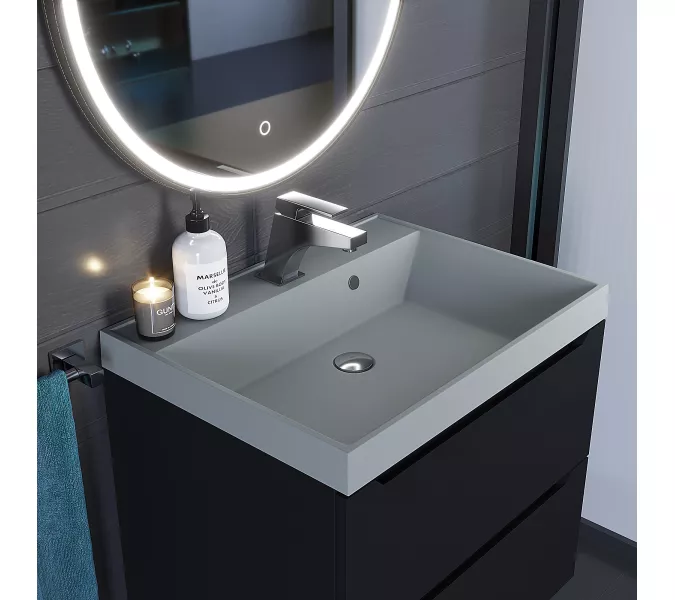 Раковина для ванной  Uperwood Classic Quartz, кварцевая, серая матовая, платина, Выбрать цвет: Платина, Выбрать размер: 60, изображение 3