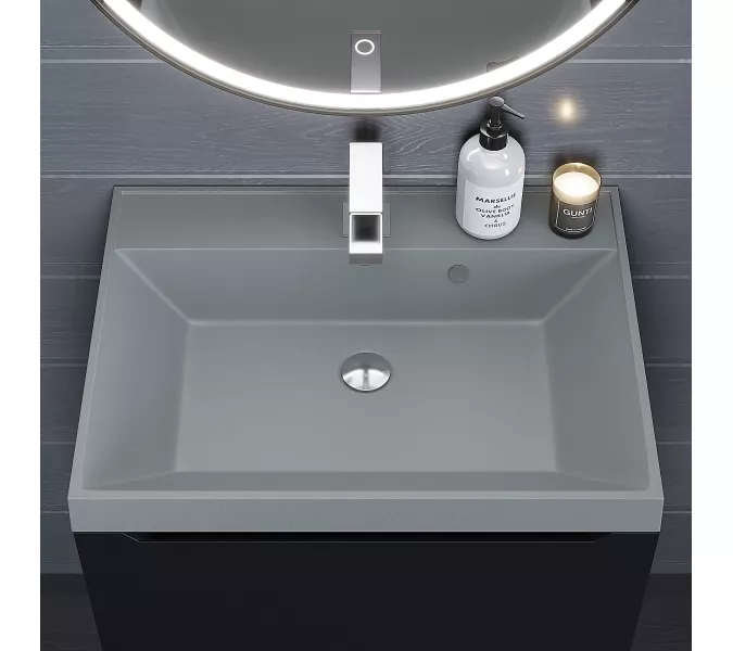 Раковина для ванной  Uperwood Classic Quartz, кварцевая, серая матовая, платина, Выбрать цвет: Платина, Выбрать размер: 60, изображение 4