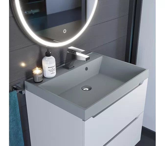 Раковина для ванной  Uperwood Classic Quartz, кварцевая, серая матовая, платина, Выбрать цвет: Платина, Выбрать размер: 60, изображение 5