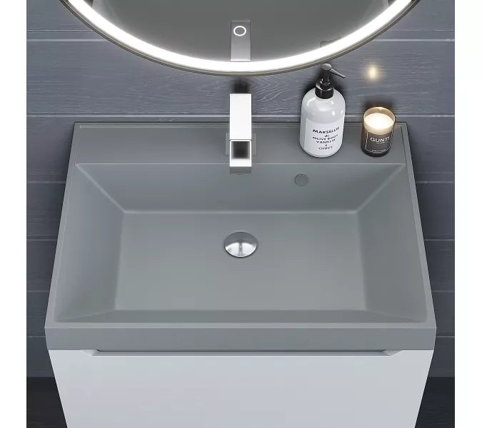 Раковина для ванной  Uperwood Classic Quartz, кварцевая, серая матовая, платина, Выбрать цвет: Платина, Выбрать размер: 60, изображение 6