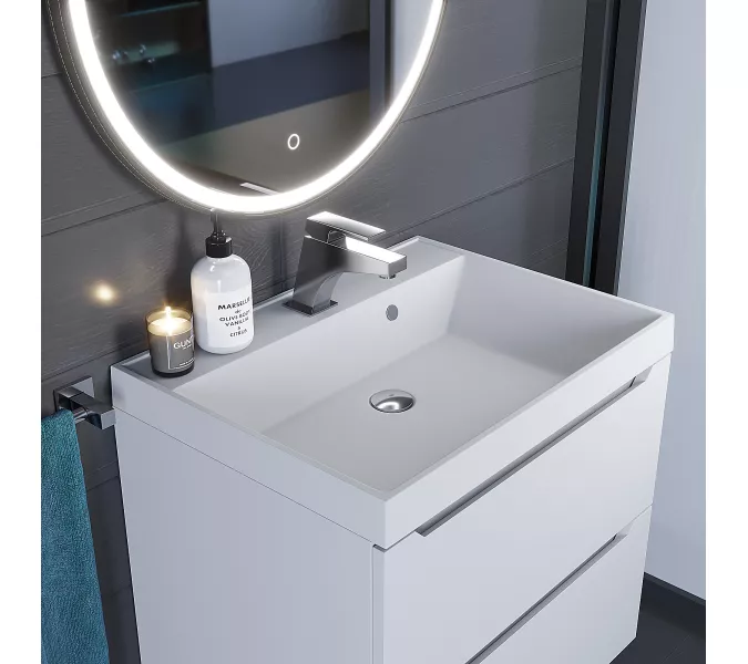 Раковина для ванной Uperwood Classic Quartz, кварцевая, белая матовая, жасмин, Выбрать цвет: Жасмин, Выбрать размер: 60, изображение 3