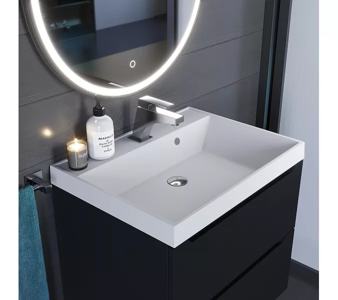 Раковина для ванной Uperwood Classic Quartz, кварцевая, белая матовая, жасмин, Выбрать цвет: Жасмин, Выбрать размер: 60, изображение 5