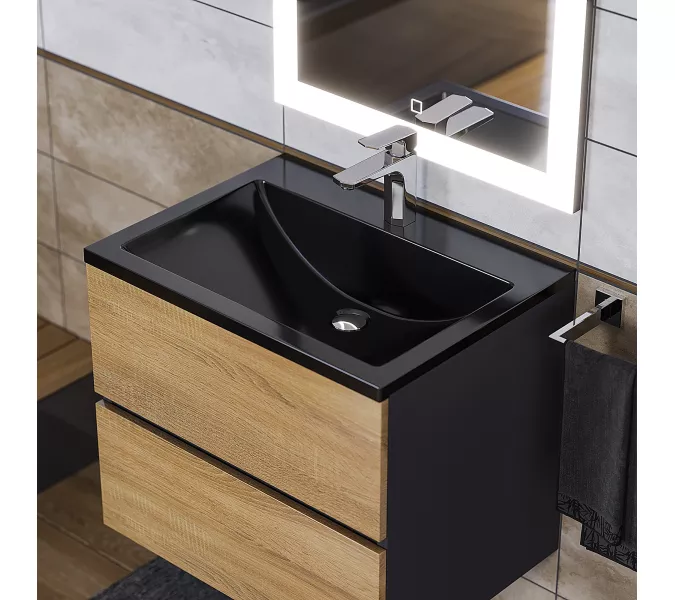 Раковина для ванной Uperwood Self  черная глянцевая, Выбрать цвет: Черный, Выбрать размер: 60, изображение 3