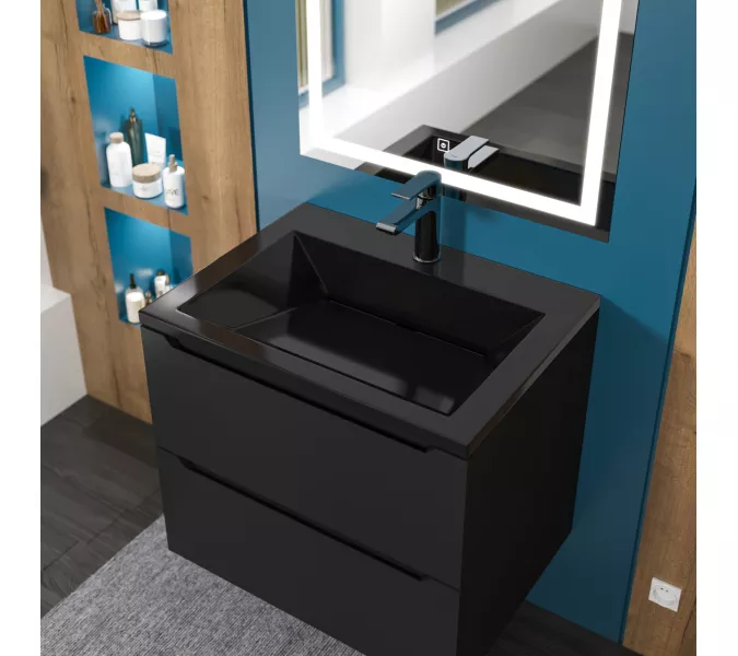 Раковина для ванной  Uperwood Olivia, с щелевым сливом, черная глянцевая, Выбрать цвет: Черный, Выбрать размер: 60, изображение 5