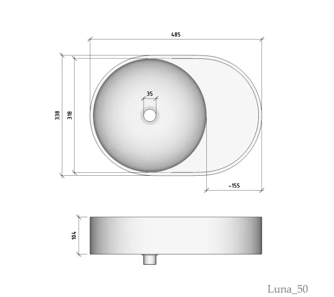 Раковина накладная для ванной Uperwood Luna 50х35х10 см, овальная, белая глянцевая, изображение 5