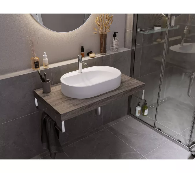 Раковина накладная для ванной Uperwood Luna 60х36х11,5 см, овальная, белая глянцевая, изображение 3