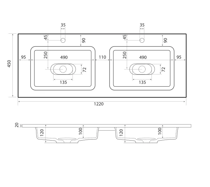 Раковина для ванной Uperwood Modul 122х45х12 см, белая глянцевая, изображение 8