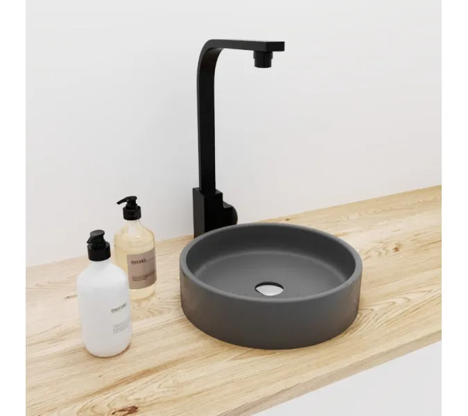 Раковина накладная бетонная Uperwood Round 34х34х9 см, круглая, графит, Выбрать цвет: Графит, изображение 2