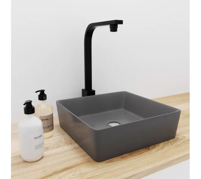 Раковина накладная бетонная Uperwood Square 39х39х12 см, квадратная, графит, Выбрать цвет: Графит, изображение 2