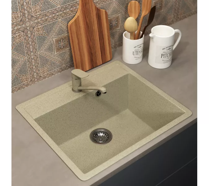 Кухонная мойка из искусственного камня Uperwood ECON UPD-104-002, прямоугольная,бежевая матовая, Выбрать цвет: Слоновая кость, изображение 2