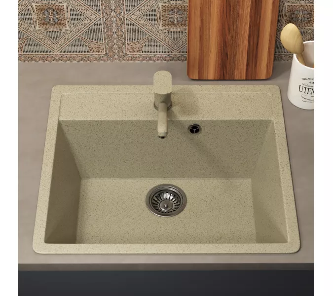 Кухонная мойка из искусственного камня Uperwood ECON UPD-104-002, прямоугольная,бежевая матовая, Выбрать цвет: Слоновая кость, изображение 3