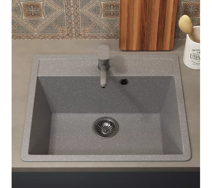 Кухонная мойка из искусственного камня Uperwood ECON UPD-104-003, прямоугольная, серая матовая, Выбрать цвет: Светло-серый, изображение 3