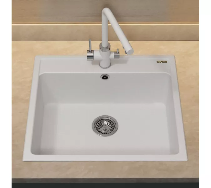 Кухонная мойка из искусственного камня Uperwood UPD-104, прямоугольная, цвет туман, Выбрать цвет: Туман, изображение 4