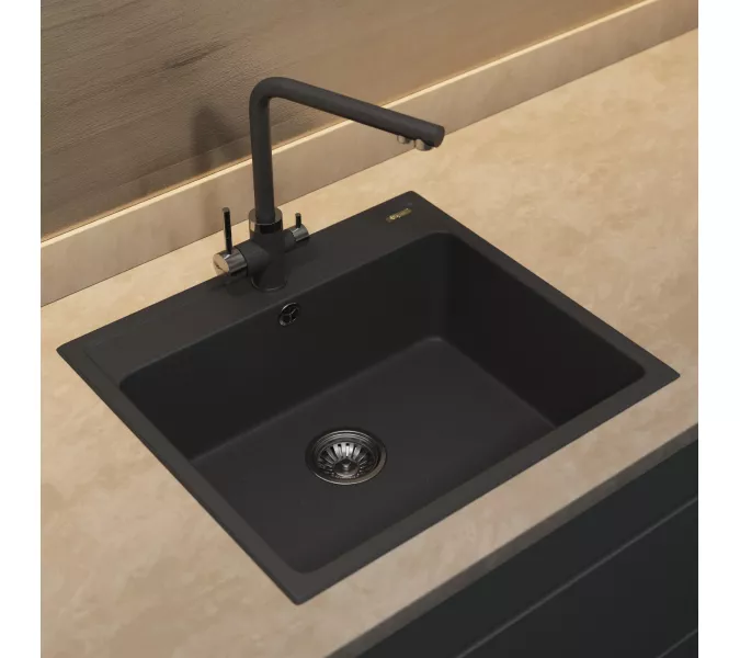 Кухонная мойка из искусственного камня Uperwood UPD-104, прямоугольная, цвет уголь, Выбрать цвет: Уголь, изображение 3