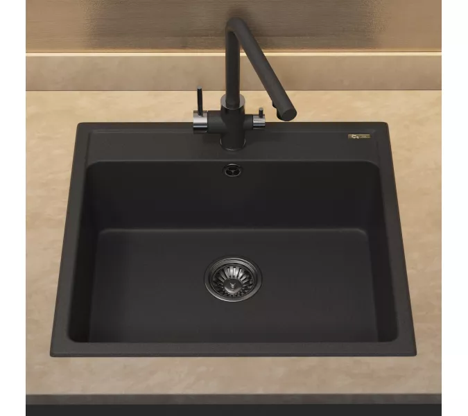 Кухонная мойка из искусственного камня Uperwood UPD-104, прямоугольная, цвет уголь, Выбрать цвет: Уголь, изображение 4