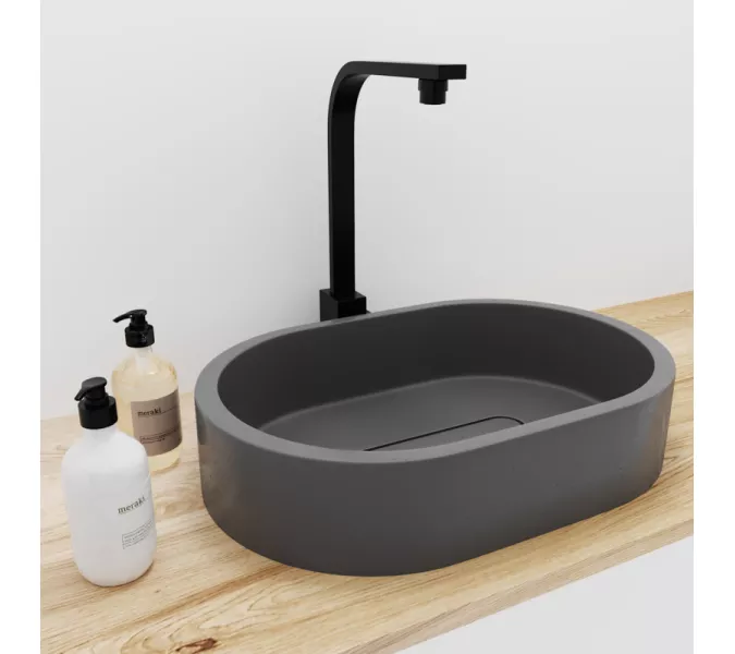 Раковина накладная бетонная Uperwood London 60х40х15 см, овальная, графит, Выбрать цвет: Графит, изображение 8