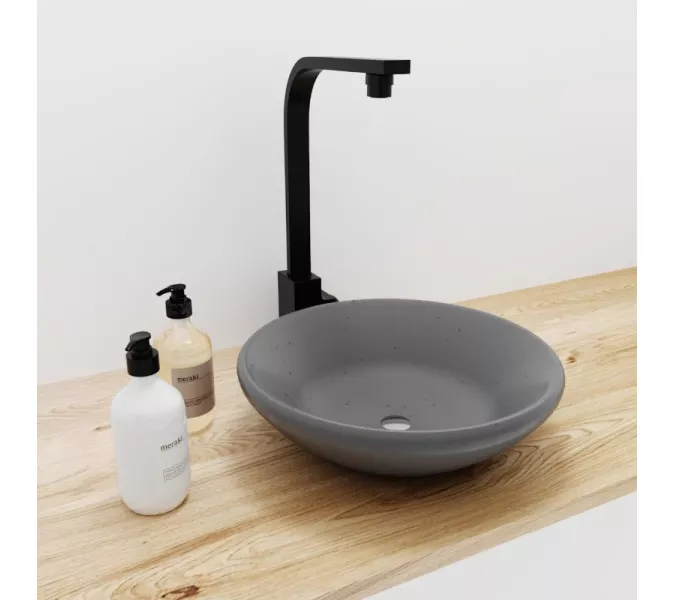 Раковина накладная бетонная Uperwood Sfera 40х40х12 см, круглая, графит, Выбрать цвет: Графит, изображение 2