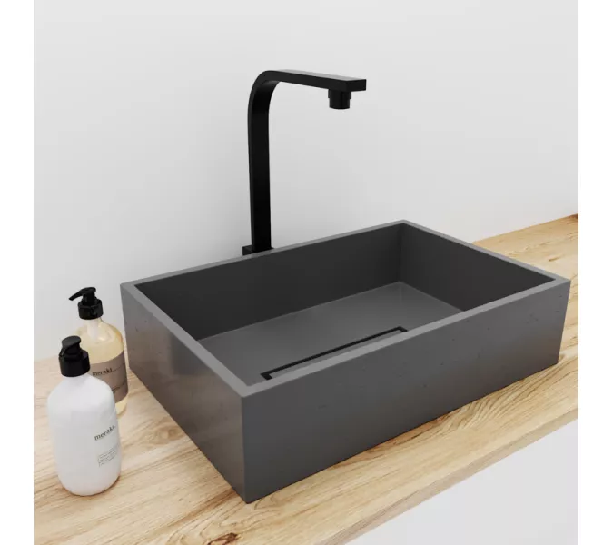 Раковина накладная бетонная Uperwood Angkor 60х40х15 см, прямоугольная, графит, Выбрать цвет: Графит, изображение 2