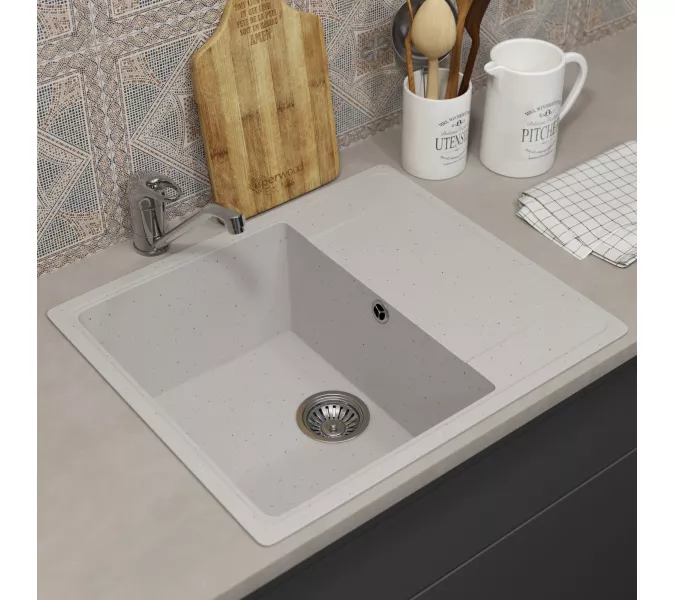Кухонная мойка из искусственного камня Uperwood ECON UPD-201-001, прямоугольная, белая матовая, Выбрать цвет: Белый камень, изображение 2